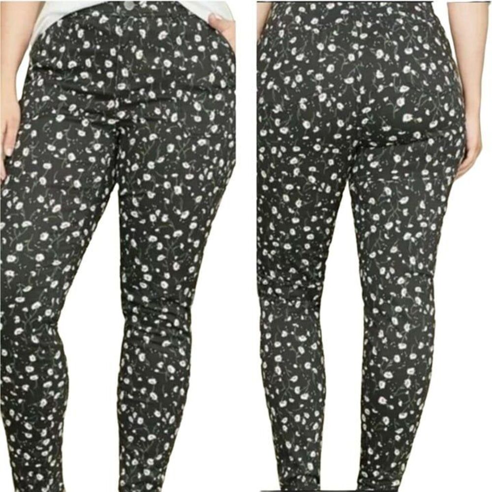 Lane Bryant Womens Pants Black 14 Floral Plus Size Utility Jeans